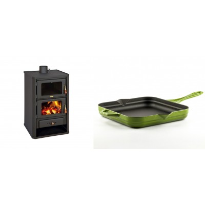 Set Kaminofen, Holzofen mit Backfach Prity, Modell FG, Leistung 14.2kW + Emaillierte Gusseisenpfanne Solagio, Bamboo, 28x28cm - Kaminofen - Holzofen mit Backfach