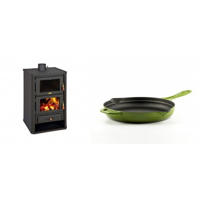 Set Kaminofen, Holzofen mit Backfach Prity, Modell FG, Leistung 14.2kW + Emaillierte Gusseisenpfanne Solagio, Bamboo, Ф24cm - Kaminofen - Holzofen mit Backfach