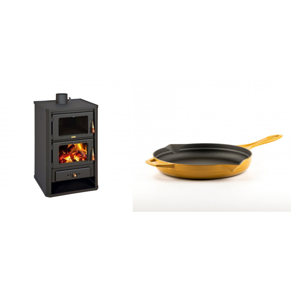 Set Kaminofen, Holzofen mit Backfach Prity, Modell FG, Leistung 14.2kW + Emaillierte Gusseisenpfanne Solagio, Dijon, Ф24cm