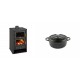 Set Kaminofen, Holzofen mit Backfach Prity, Modell FG, Leistung 14.2kW + Gusseisen Topf Tiefer Solagio, Black Onyx, Ф12 | Holzofen | Kaminofen |
