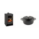 Set Kaminofen, Holzofen mit Backfach Prity, Modell FG, Leistung 14.2kW + Gusseisen Topf Tiefer Solagio, Black Onyx, Ф20 | Holzofen | Kaminofen |
