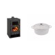 Set Kaminofen, Holzofen mit Backfach Prity, Modell FG, Leistung 14.2kW + Gusseisen Topf Tiefer Solagio, Ivory, Ф20 | Holzofen | Kaminofen |