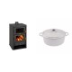 Set Kaminofen, Holzofen mit Backfach Prity, Modell FG, Leistung 14.2kW + Gusseisen Topf Tiefer Solagio, Ivory, Ф24 | Holzofen | Kaminofen |