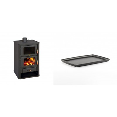 Set Kaminofen, Holzofen mit Backfach Prity, Modell FG, Leistung 14.2kW + Rechteckige Servierplatte aus Gusseisen Solagio, 21x31cm - Kaminofen - Holzofen mit Backfach