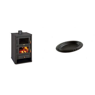 Set Kaminofen, Holzofen mit Backfach Prity, Modell FG, Leistung 14.2kW + Gusseiserne auflaufform Solagio oval, 17x28cm - Kaminofen - Holzofen mit Backfach