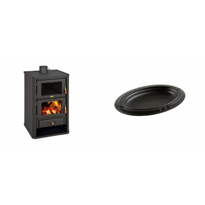 Set Kaminofen, Holzofen mit Backfach Prity, Modell FG, Leistung 14.2kW + Gusseiserne auflaufform Solagio oval, 25x33cm - Kaminofen - Holzofen mit Backfach