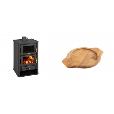 Set Kaminofen, Holzofen mit Backfach Prity, Modell FG, Leistung 14.2kW + Holz untersetzer für gusseisenschüssel Solagio HSYKTV22 - Kaminofen - Holzofen mit Backfach