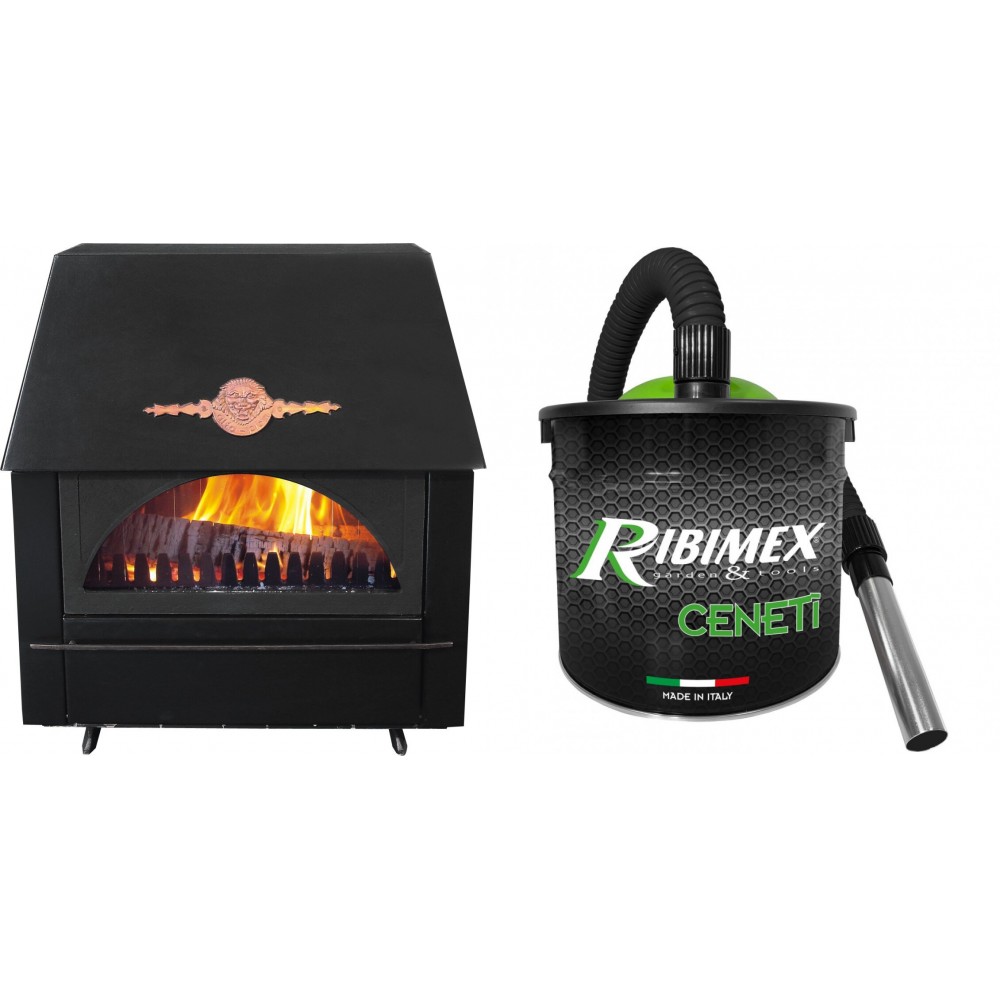 Set Kaminofen, Holzofen Alfa Plam Rustikal, Leistung 11kW + Elektrischer Aschesauger Ribimex, Modell Cenetì, Fassungsvermögen 15 L | Holzofen | Kaminofen |