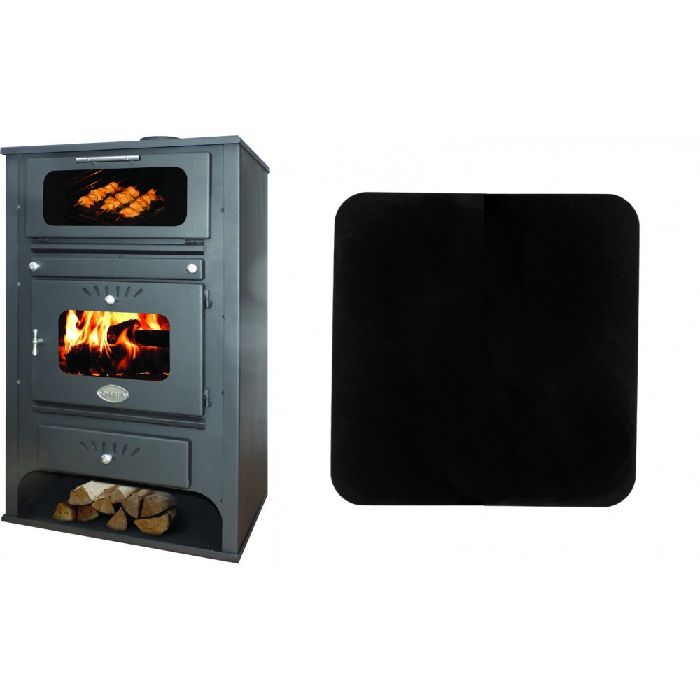 Set Kaminofen, Holzofen Wasserführend mit Backfach Zvezda, Model GF VR 16, Leistung 15.4kW + Funkenschutzplatte Stahl 2mm, Größe 98x98cm | Wasserführender Kaminofen | Kaminofen |