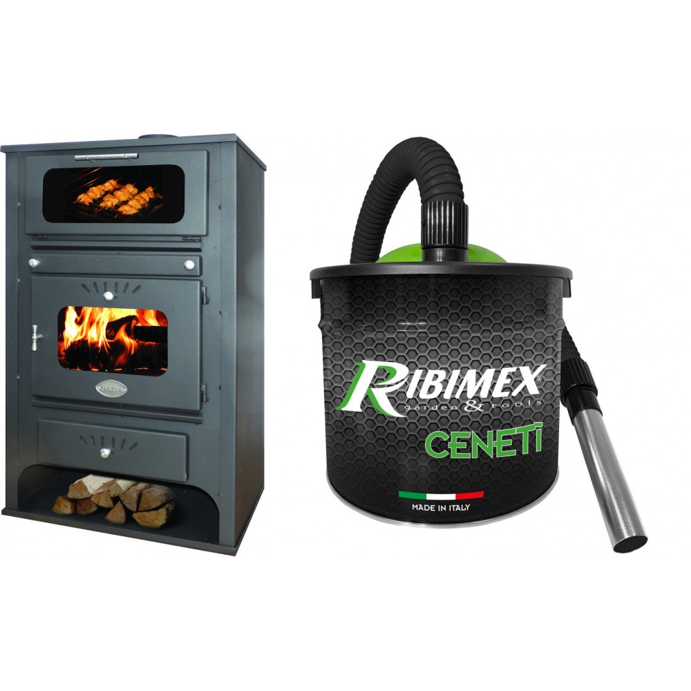 Set Kaminofen, Holzofen Wasserführend mit Backfach Zvezda, Model GF VR 16, Leistung 15.4kW + Elektrischer Aschesauger Ribimex, Modell Cenetì, Fassungsvermögen 15 L | Wasserführender Kaminofen | Kaminofen |