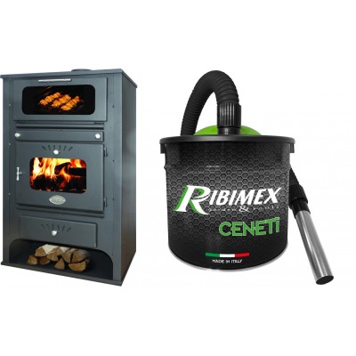 Set Kaminofen, Holzofen Wasserführend mit Backfach Zvezda, Model GF VR 16, Leistung 15.4kW + Elektrischer Aschesauger Ribimex, Modell Cenetì, Fassungsvermögen 15 L - Kaminofen - Holzofen mit Backfach