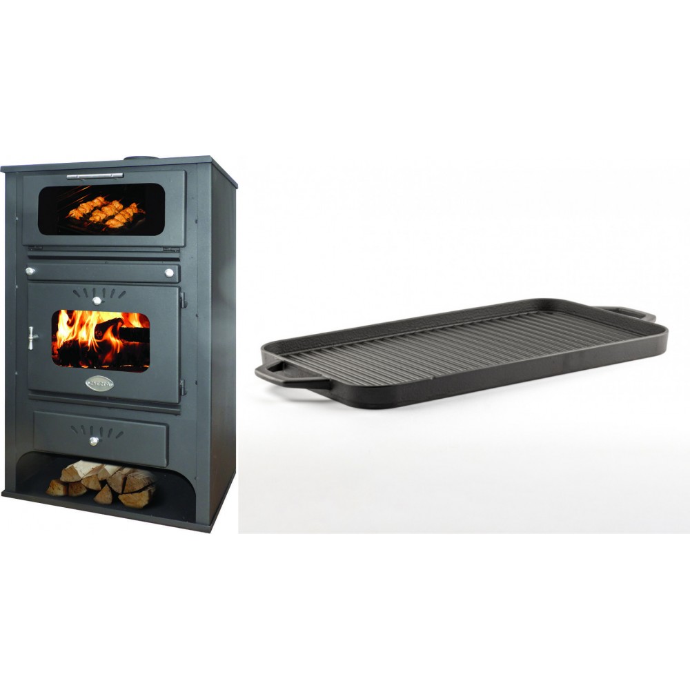 Set Kaminofen, Holzofen Wasserführend mit Backfach Zvezda, Model GF VR 16, Leistung 15.4kW + Große Grillplatte aus Gusseisen Solagio, 25x44cm | Wasserführender Kaminofen | Kaminofen |