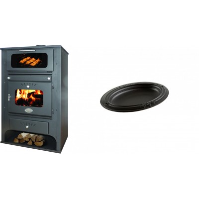 Set Kaminofen, Holzofen Wasserführend mit Backfach Zvezda, Model GF VR 16, Leistung 15.4kW + Gusseiserne auflaufform Solagio oval, 17x28cm - Kaminofen - Holzofen mit Backfach