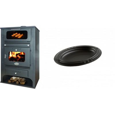 Set Kaminofen, Holzofen Wasserführend mit Backfach Zvezda, Model GF VR 16, Leistung 15.4kW + Gusseiserne auflaufform Solagio oval, 25x33cm - Kaminofen - Holzofen mit Backfach