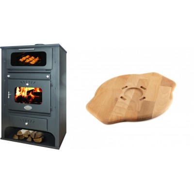 Set Kaminofen, Holzofen Wasserführend mit Backfach Zvezda, Model GF VR 16, Leistung 15.4kW + Holz untersetzer für Gusseisenplatte Solagio HSYSAK28 - Kaminofen - Holzofen mit Backfach