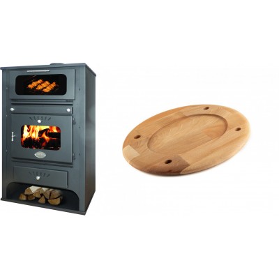 Set Kaminofen, Holzofen Wasserführend mit Backfach Zvezda, Model GF VR 16, Leistung 15.4kW + Holz untersetzer für ovale platte Solagio HSOISK2533, 25x33cm - Kaminofen - Holzofen mit Backfach