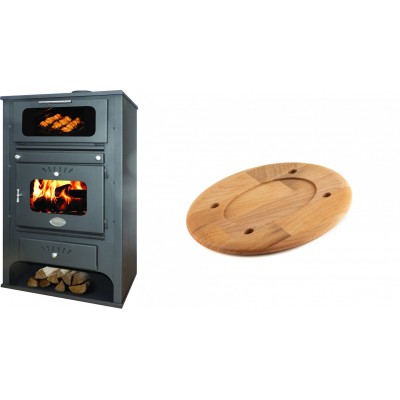 Set Kaminofen, Holzofen Wasserführend mit Backfach Zvezda, Model GF VR 16, Leistung 15.4kW + Holz untersetzer für ovale platte Solagio HSOISK1728, 17x28cm - Kaminofen - Holzofen mit Backfach