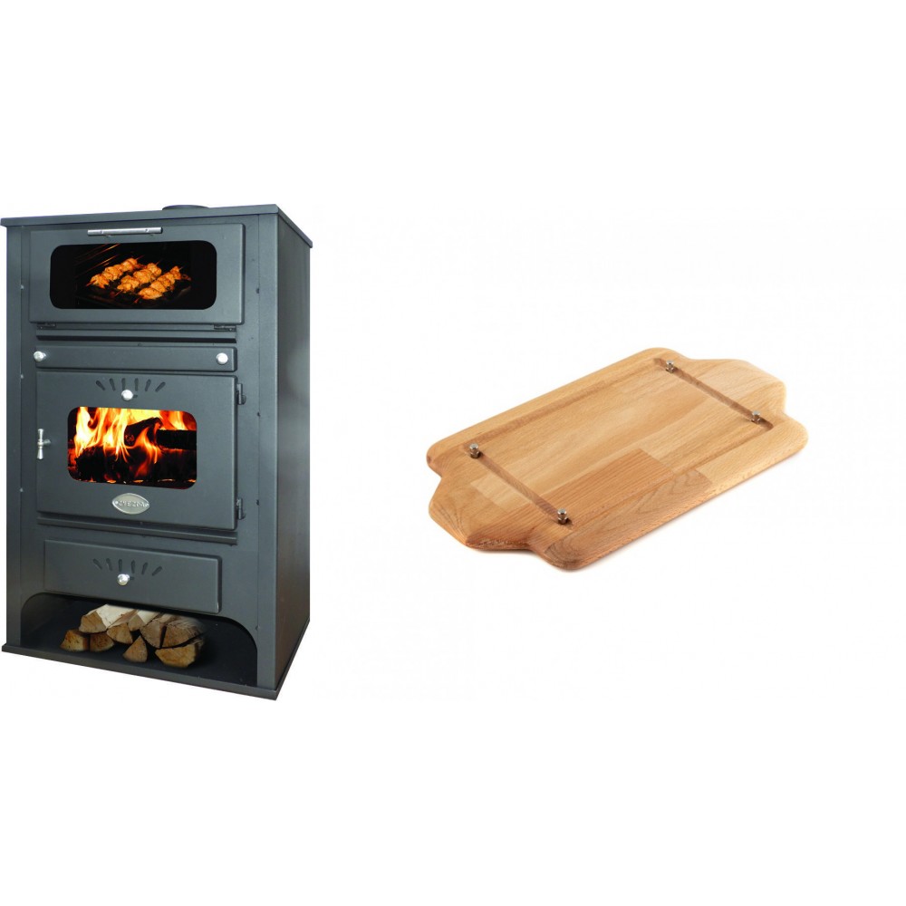 Set Kaminofen, Holzofen Wasserführend mit Backfach Zvezda, Model GF VR 16, Leistung 15.4kW + Holz untersetzer für mini-gusseisenplatte Solagio HSDDHP1522 | Wasserführender Kaminofen | Kaminofen |