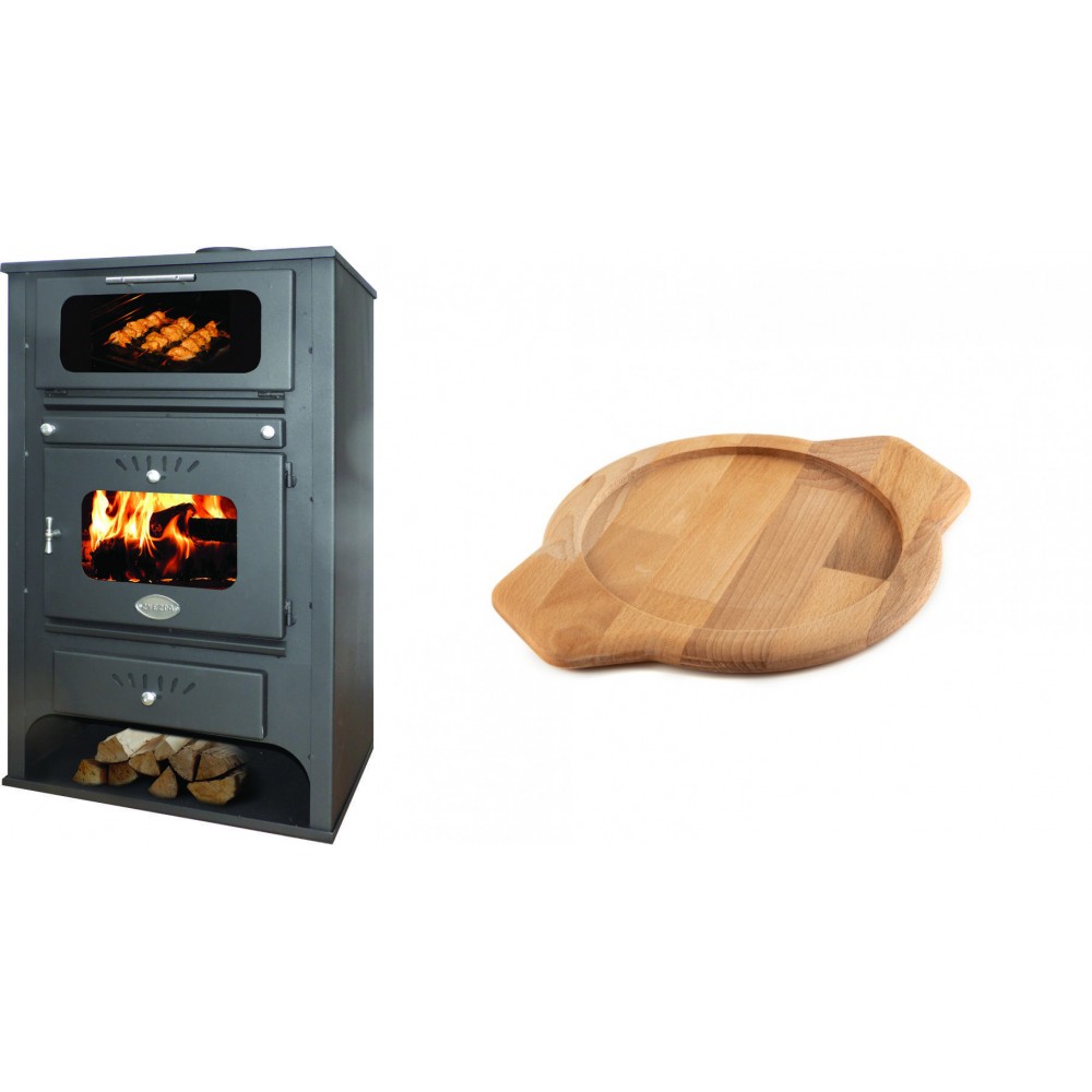 Set Kaminofen, Holzofen Wasserführend mit Backfach Zvezda, Model GF VR 16, Leistung 15.4kW + Holz untersetzer für gusseisenschüssel Solagio HSYKTV22 | Wasserführender Kaminofen | Kaminofen |