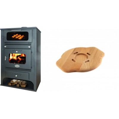 Set Kaminofen, Holzofen Wasserführend mit Backfach Zvezda, Model GF VR 16, Leistung 15.4kW + Holz untersetzer für gusseisenplatte Solagio HSYSAK20 - Kaminofen - Holzofen mit Backfach
