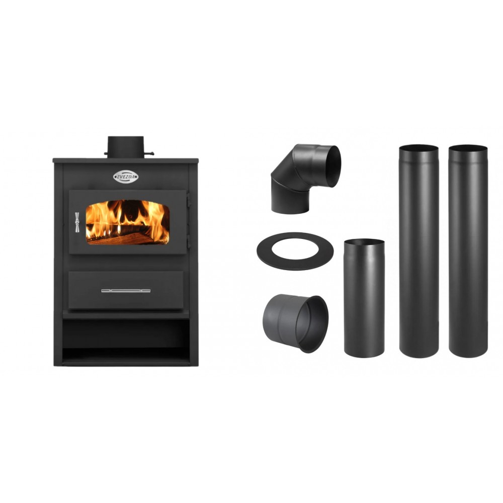 Set Kaminofen, Holzofen Zvezda, Modell 1 Eko, Leistung 6.9kW + Schornstein Bausatz PARKANEX, Stahl Ø130, Dicke 2mm | Holzofen | Kaminofen |
