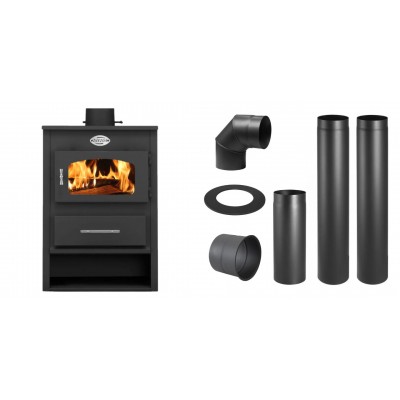 Set Kaminofen, Holzofen Zvezda, Modell 1 Eko, Leistung 6.9kW + Schornstein Bausatz PARKANEX, Stahl Ø130, Dicke 2mm - Holzofen