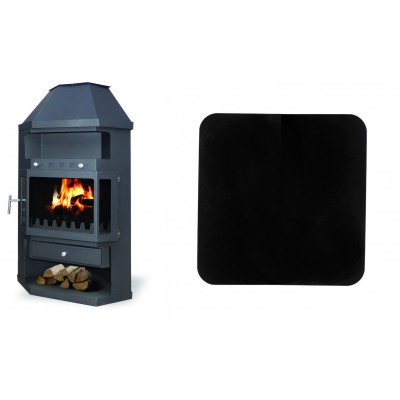 Set Kaminofen, Holzofen Zvezda, Modell Fantasia, Leistung 10.8 kW + Funkenschutzplatte Stahl 2mm, Größe 98x98cm - Holzofen