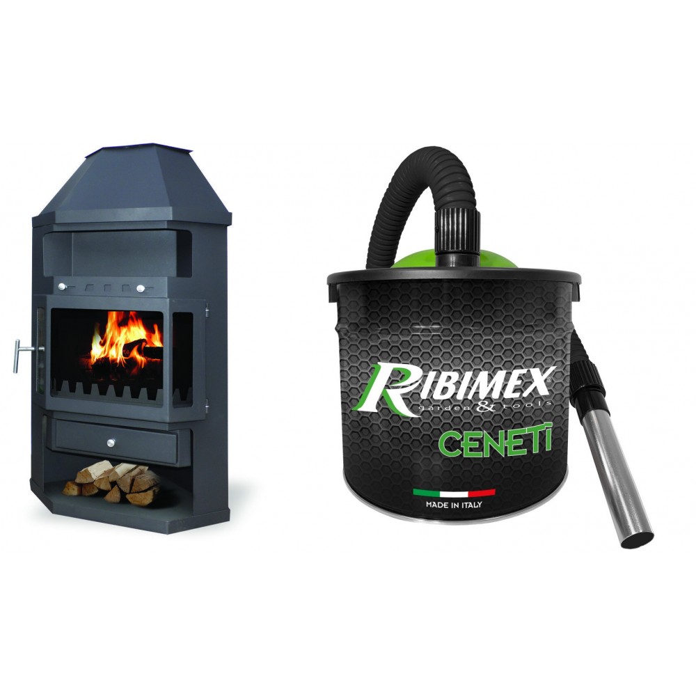 Set Kaminofen, Holzofen Zvezda, Modell Fantasia, Leistung 10.8 kW + Elektrischer Aschesauger Ribimex, Modell Cenetì, Fassungsvermögen 15 L | Holzofen | Kaminofen |