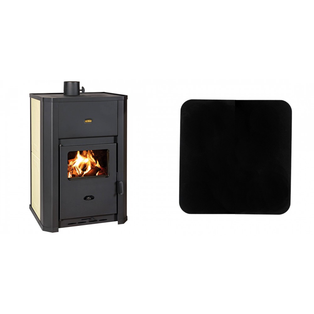 Set Kaminofen, Holzofen Wasserführend Prity WD W24 D, Leistung 24.3kW + Funkenschutzplatte Stahl 2mm, Größe 98x98cm