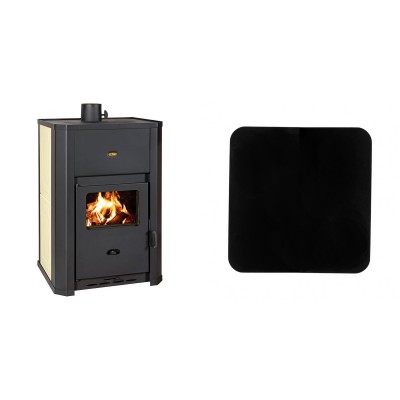 Set Kaminofen, Holzofen Wasserführend Prity WD W24 D, Leistung 24.3kW + Funkenschutzplatte Stahl 2mm, Größe 98x98cm - Prity