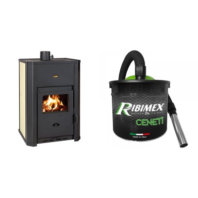 Set Kaminofen, Holzofen Wasserführend Prity WD W24 D, Leistung 24.3kW + Elektrischer Aschesauger Ribimex, Modell Cenetì, Fassungsvermögen 15 L - Prity