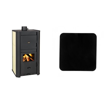 Set Kaminofen, Holzofen Wasserführend Prity, Modell WD W29 D, Leistung 31.5kW + Funkenschutzplatte Stahl 2mm, Größe 98x98cm - Prity