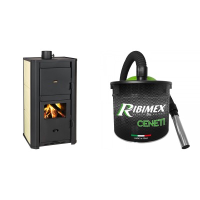 Set Kaminofen, Holzofen Wasserführend Prity, Modell WD W29 D, Leistung 31.5kW + Elektrischer Aschesauger Ribimex, Modell Cenetì, Fassungsvermögen 15 L - Prity