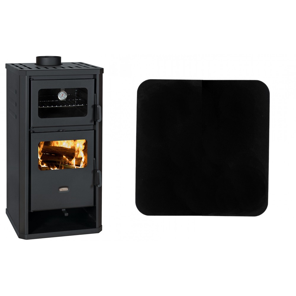 Set Kaminofen, Holzofen mit Backfach Prity, Modell FM D, Leistung 12.1kW + Funkenschutzplatte Stahl 2mm, Größe 98x98cm | Kaminofen Prity | Kaminofen |