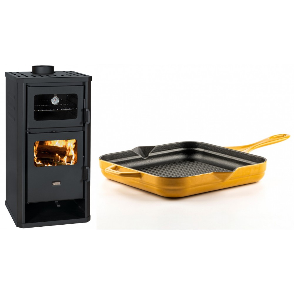 Set Kaminofen, Holzofen mit Backfach Prity, Modell FM D, Leistung 12.1kW + Emaillierte grillpfanne Gusseisen Solagio, Dijon, 28х28cm | Holzofen | Kaminofen |