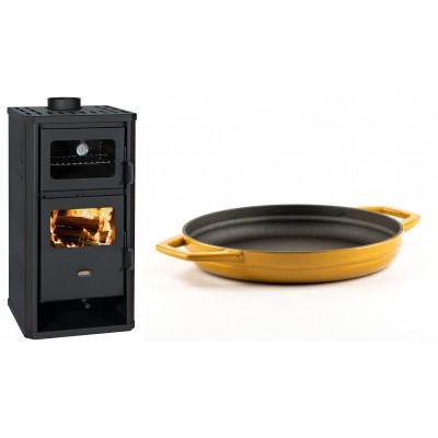 Set Kaminofen, Holzofen mit Backfach Prity, Modell FM D, Leistung 12.1kW + Emaillierte gusseisenpfanne mit zwei Griffen Solagio, Dijon, Ф22cm - Kaminofen - Holzofen mit Backfach