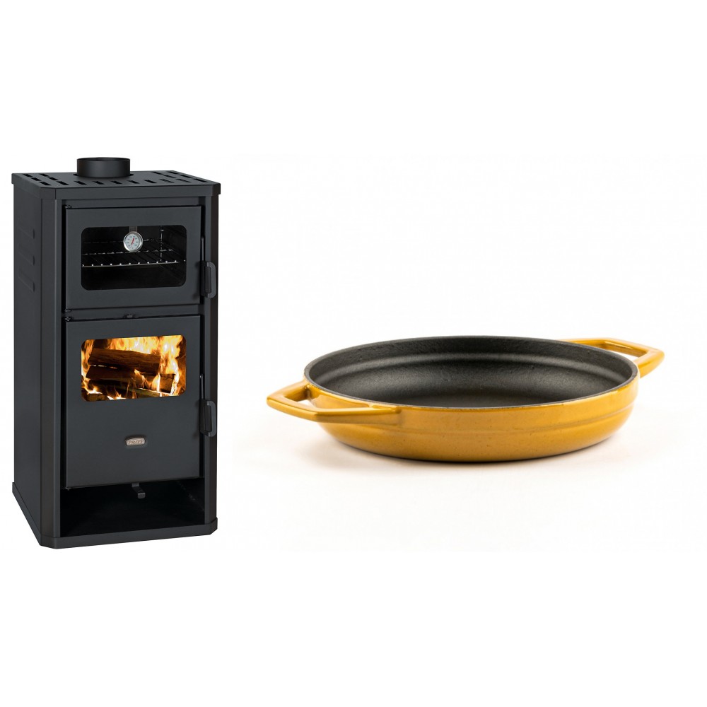 Set Kaminofen, Holzofen mit Backfach Prity, Modell FM D, Leistung 12.1kW + Emaillierte gusseisenpfanne mit zwei Griffen Solagio, Dijon, Ф19cm | Holzofen | Kaminofen |