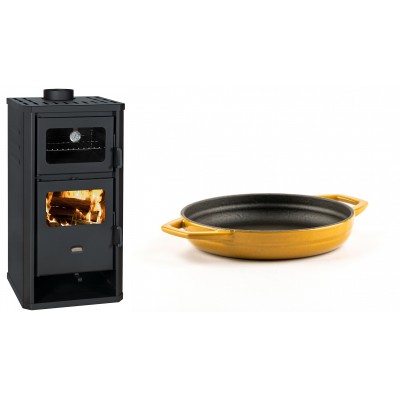 Set Kaminofen, Holzofen mit Backfach Prity, Modell FM D, Leistung 12.1kW + Emaillierte gusseisenpfanne mit zwei Griffen Solagio, Dijon, Ф16cm - Kaminofen - Holzofen mit Backfach