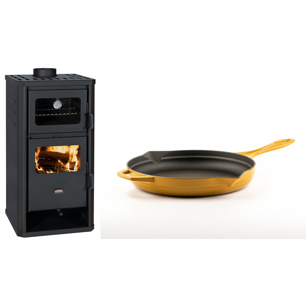 Set Kaminofen, Holzofen mit Backfach Prity, Modell FM D, Leistung 12.1kW + Emaillierte Gusseisenpfanne Solagio, Dijon, Ф24cm | Holzofen | Kaminofen |