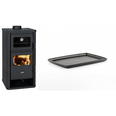 Set Kaminofen, Holzofen mit Backfach Prity, Modell FM D, Leistung 12.1kW + Rechteckige Servierplatte aus Gusseisen Solagio, 21x31cm - Kaminofen - Holzofen mit Backfach