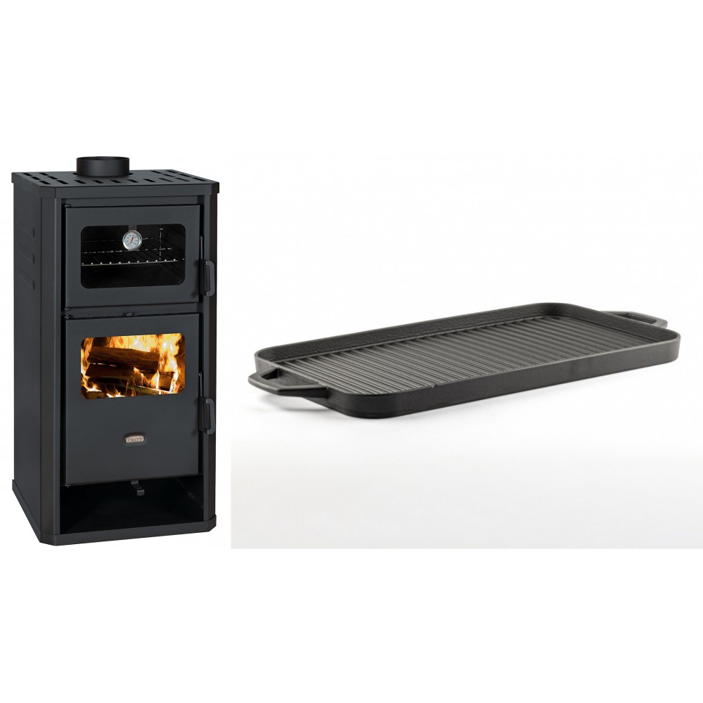 Set Kaminofen, Holzofen mit Backfach Prity, Modell FM D, Leistung 12.1kW + Große Grillplatte aus Gusseisen Solagio, 25x44cm | Holzofen | Kaminofen |