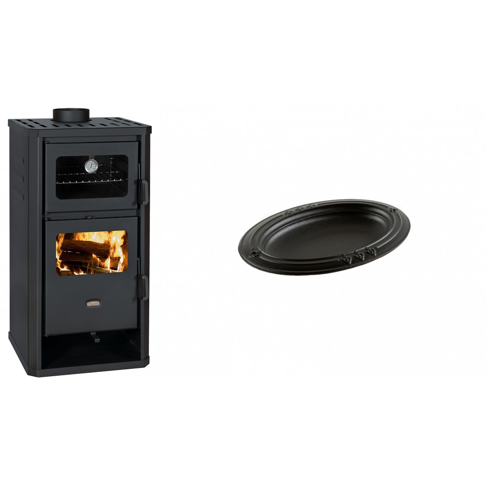 Set Kaminofen, Holzofen mit Backfach Prity, Modell FM D, Leistung 12.1kW + Gusseiserne auflaufform Solagio oval, 17x28cm