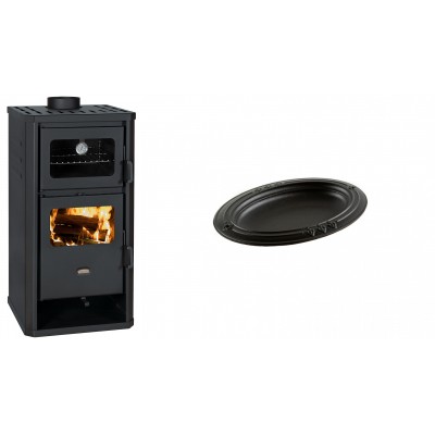 Set Kaminofen, Holzofen mit Backfach Prity, Modell FM D, Leistung 12.1kW + Gusseiserne auflaufform Solagio oval, 17x28cm - Kaminofen - Holzofen mit Backfach