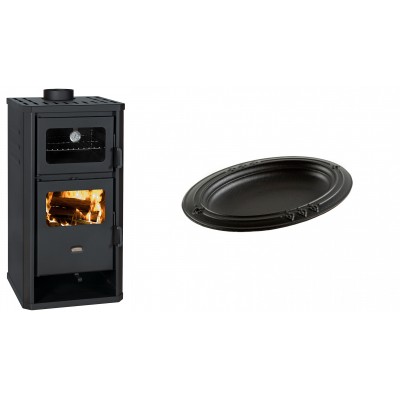 Set Kaminofen, Holzofen mit Backfach Prity, Modell FM D, Leistung 12.1kW + Gusseiserne auflaufform Solagio oval, 25x33cm - Kaminofen - Holzofen mit Backfach