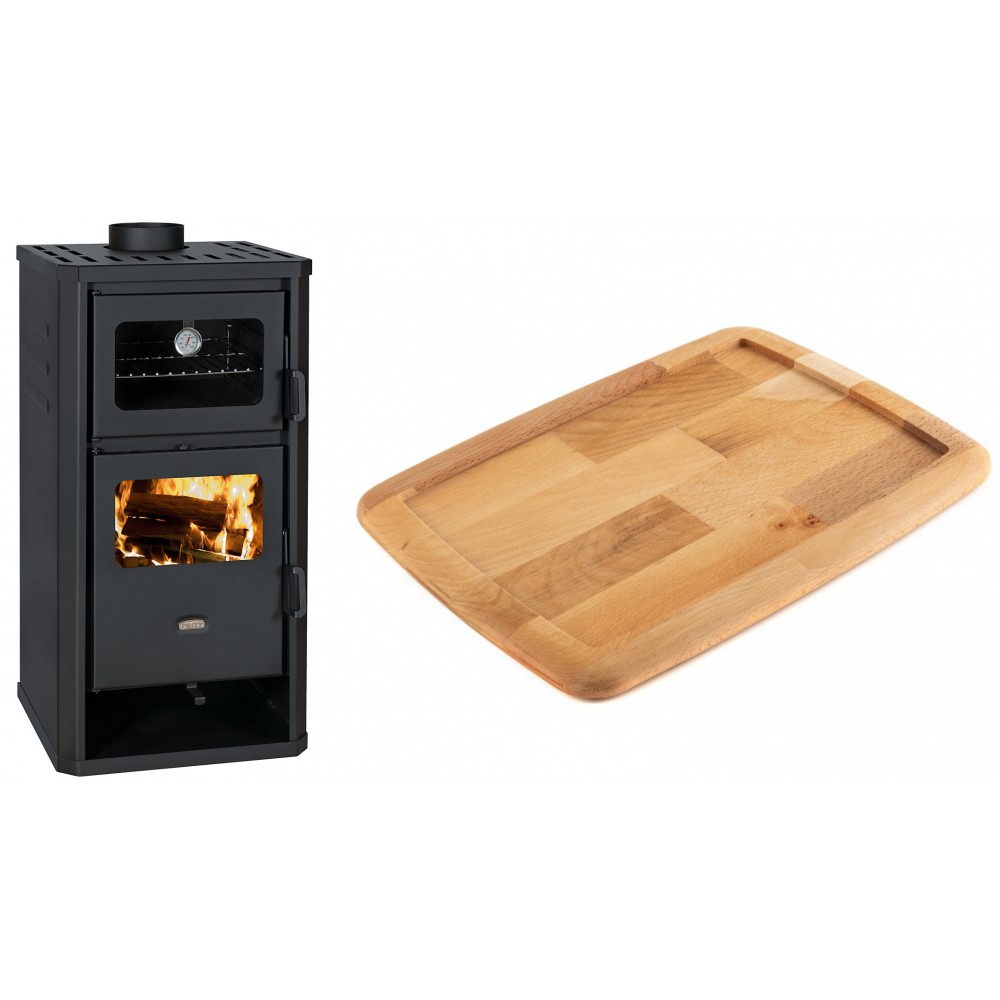 Set Kaminofen, Holzofen mit Backfach Prity, Modell FM D, Leistung 12.1kW + Holz untersetzer für gusseisenplatte Solagio HSST2131 | Holzofen | Kaminofen |