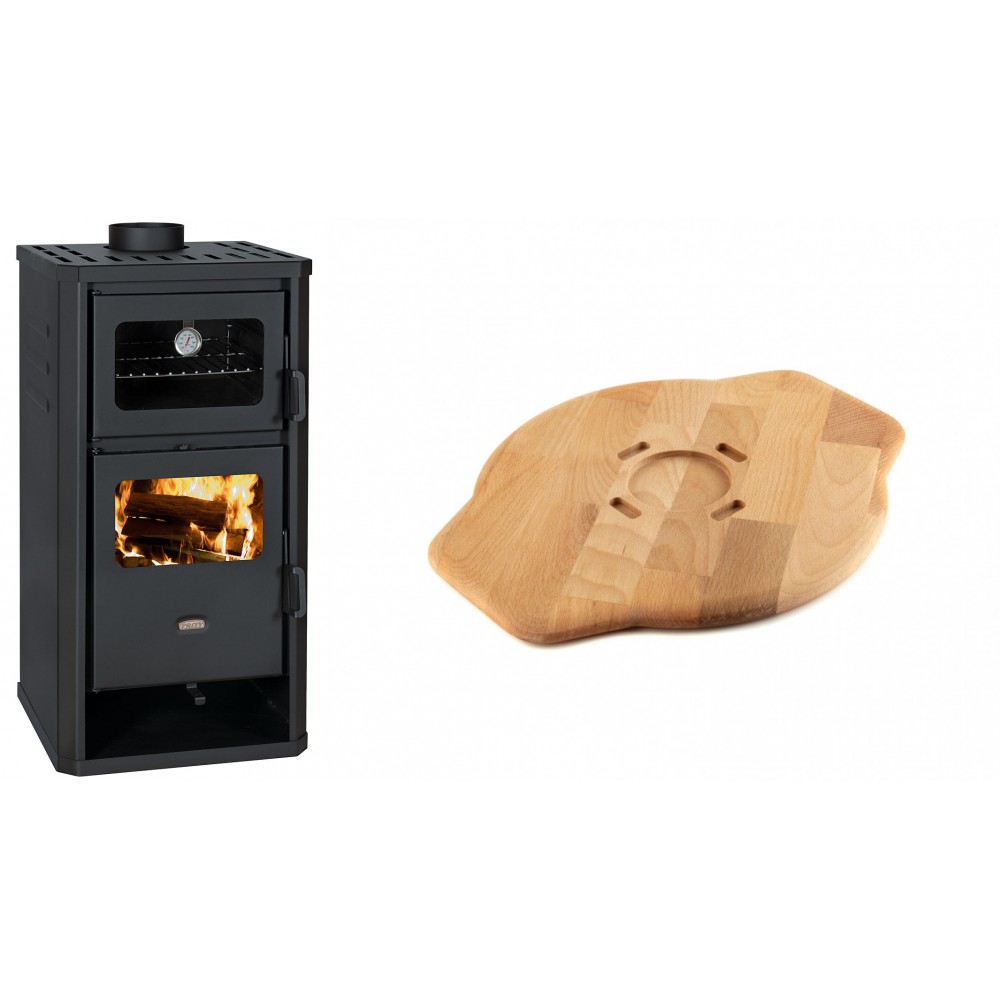 Set Kaminofen, Holzofen mit Backfach Prity, Modell FM D, Leistung 12.1kW + Holz untersetzer für Gusseisenplatte Solagio HSYSAK28 | Holzofen | Kaminofen |