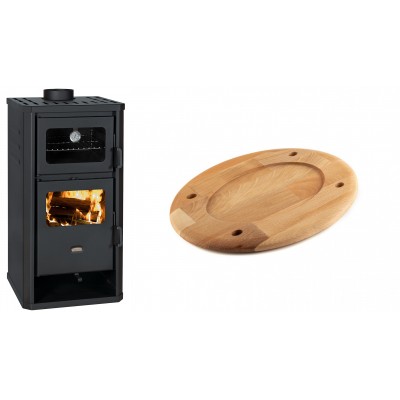 Set Kaminofen, Holzofen mit Backfach Prity, Modell FM D, Leistung 12.1kW + Holz untersetzer für ovale platte Solagio HSOISK2533, 25x33cm - Kaminofen - Holzofen mit Backfach