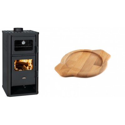 Set Kaminofen, Holzofen mit Backfach Prity, Modell FM D, Leistung 12.1kW + Holz untersetzer für gusseisenschüssel Solagio HSYKTV22 - Kaminofen - Holzofen mit Backfach