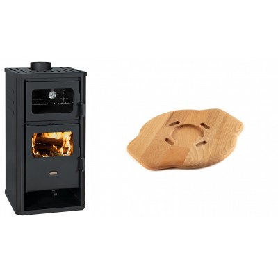 Set Kaminofen, Holzofen mit Backfach Prity, Modell FM D, Leistung 12.1kW + Holz untersetzer für gusseisenplatte Solagio HSYSAK20 - Kaminofen - Holzofen mit Backfach