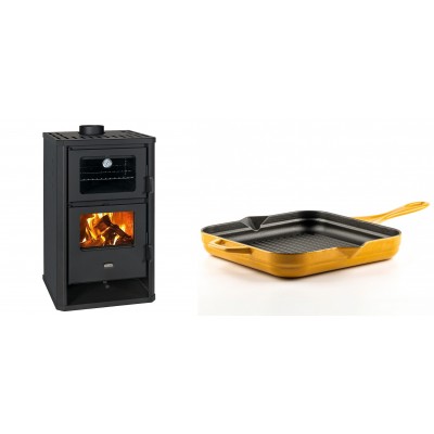 Set Kaminofen, Holzofen mit Backfach Prity, Modell FG D, Leistung 14.2kW + Emaillierte grillpfanne Gusseisen Solagio, Dijon, 28х28cm - Kaminofen - Holzofen mit Backfach